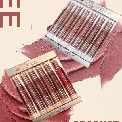 Six Double-Ended Lipstick Set, Velvet Matte Matte Lipstick, Lip Gloss, Easy to Color, Non-Fading, Non-Stick Lipstick Set