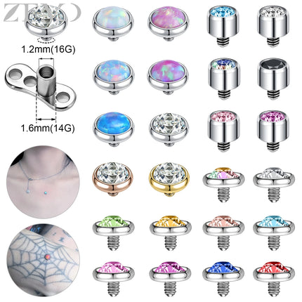 ZEMO 1 Piece 16G Stainless Steel Dermal Anchor Top 3MM/4MM Colorful CZ Crystal Micro Skin Diver Piercings Surface Body Piercing