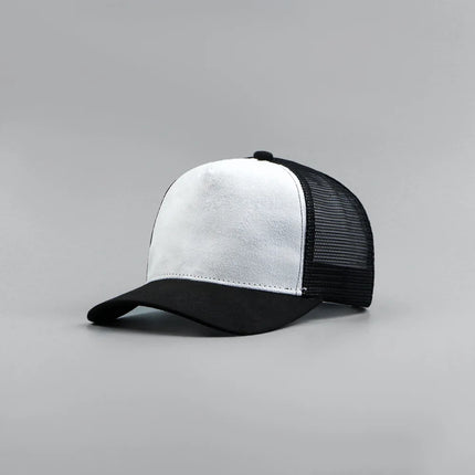 Leather Label Custom Logo Five-panel Suede Baseball Cap Men and Women Spring and Summer Color Matching Mesh Truck Driver Hat