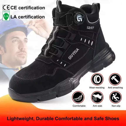 Men's Rotating Button Labor Protection Shoes Anti-smash Anti-Puncture Safety Shoes Work Boots Steel Toe Shoes Indestructible Shoes