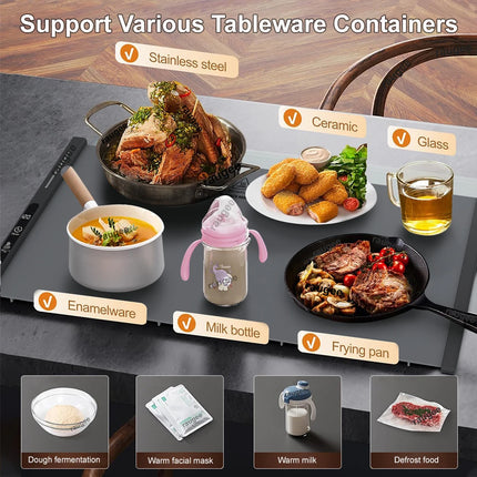 Electric Warming Tray Food Warmer Mat Foldable Table Plate Warmer Food Fast Heating Portable Electric Warming Tray 8 Tem Setting
