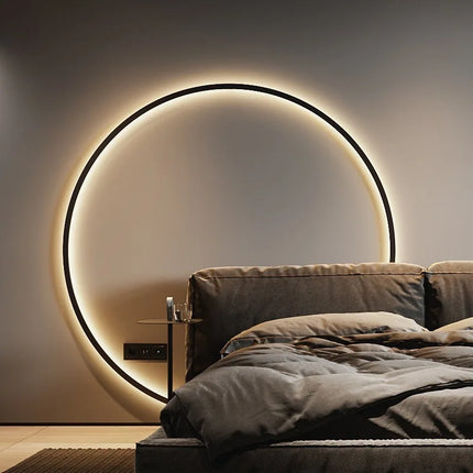 Minimalist LED Circle Background Wall Lamp Home Indoor Decor Wall Sconces Living Room Hall Hotel Wall Lights Bedside Light Black