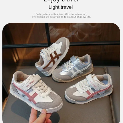 Children Sports Shoes Color Block Sewing Thread Hook Loop Round Toe Soft Soled Thick Flat Shoes Breathable Comfortable Non Slip