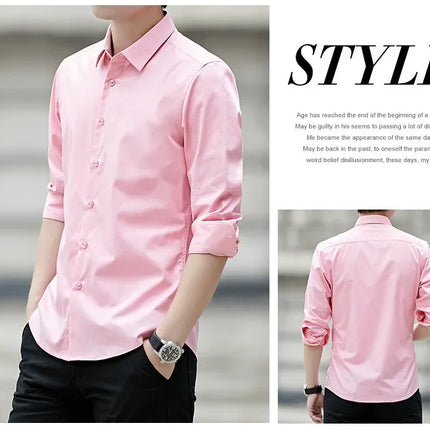 Spring New Men's Classic White Shirt Long Sleeve Plus Size Business Casual Shirt Work Korean Style Slims Smooths Your Silhouette