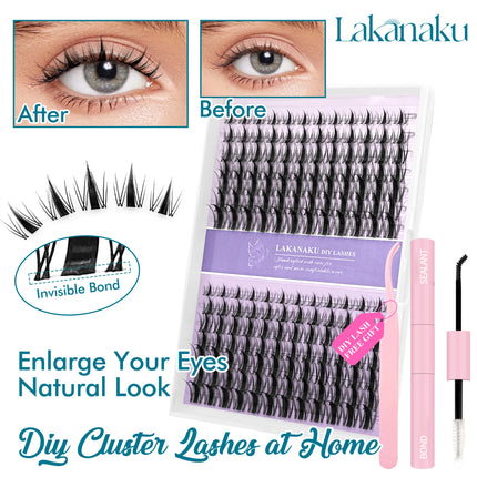 Lash Clusters with Spikes Kit DIY Spiky Eyelash Extension Thick Volume Spiky Individual Lashes Set Mink Strip Lash by LAKANAKU
