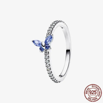 925 Sterling Silver Open Ring Style CZ Paved Heart Butterfly Flower Colorful Gemstone Ring For Women Daily Wear Jewelry Gift