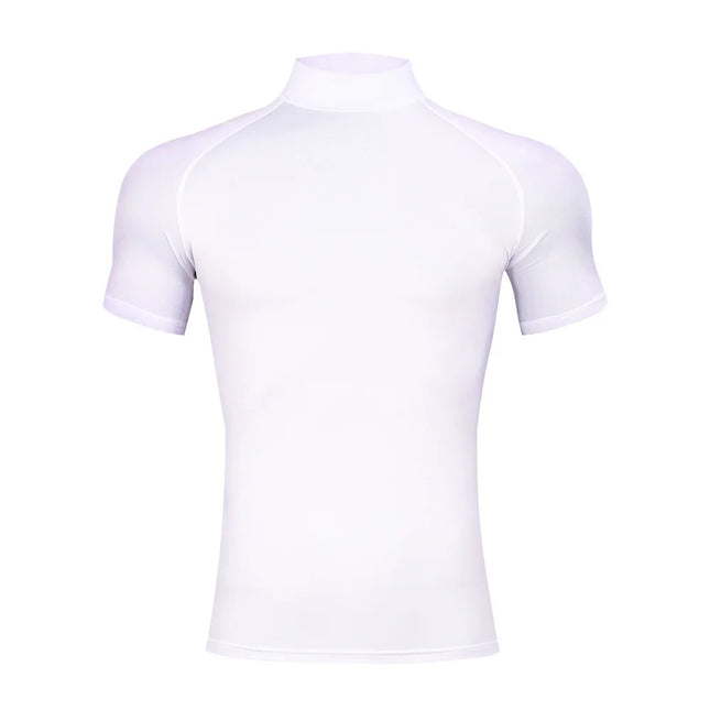 Mens Bodybuilding Sports Tight T-shirt Summer Compression Turtleneck Short Sleeve Gym Fitness Running Quick Dry Male Workout Top