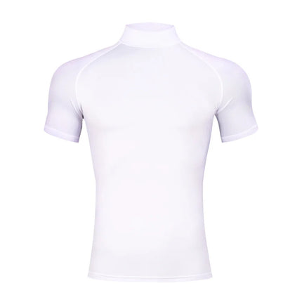 Mens Bodybuilding Sports Tight T-shirt Summer Compression Turtleneck Short Sleeve Gym Fitness Running Quick Dry Male Workout Top