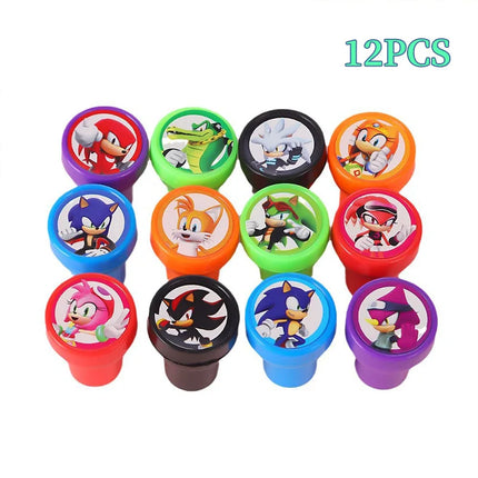 12PCS Hedgehog Children's Toy Seal Cartoon Seal Anime Sonic Pattern Children's Birthday Party Boy and Girl Birthday Party Gift