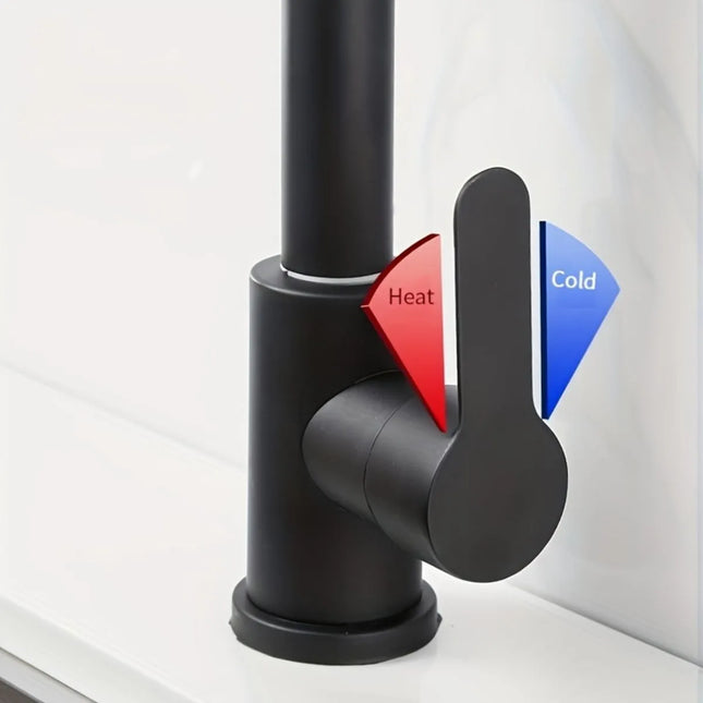 Stainless steel pull-down kitchen faucet, single-hole installation, ceramic valve core, G1/2 Asian standard inlet.