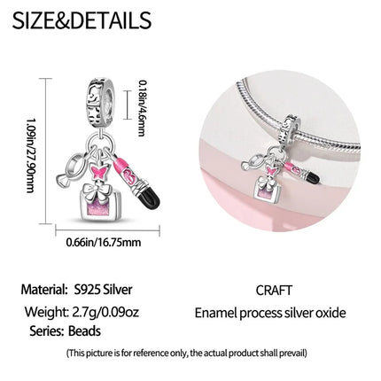 100% 925 Sterling Silver Fashion Pink Princess Skirt Bag Lipstick Charms Beads Fit Qikaola Original Bracelets DIY Jewelry Gifts