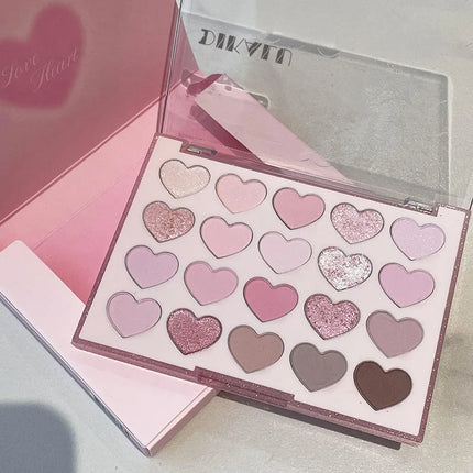 Sweet Pink 20 Color Heart Shaped Eyeshadow Plate Pearl Glitter Purple Eyeshadow Pink Blusher Naturally Brightens Korean Makeup