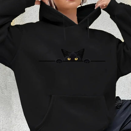 Women's autumn and winter loose casual CAT pattern printed long sleeved hooded Fashion Casual Sweatshirt Harajuku Unisex ﻿