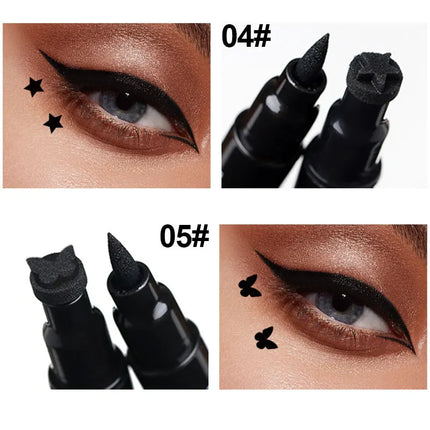 Dragon Ranee 5PCS Waterproof Eyeliner Stamp Pen Set Black Liquid Star Quick Dry Double Headed Eye Liner Makeup Cosmetics