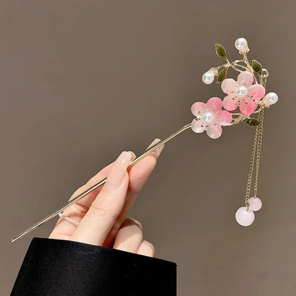 New Chinese Style Hair Stick for Women Flower Tassel Hairpin Women Ancient Style Hair Stick Ornament Hair Insert Accessories