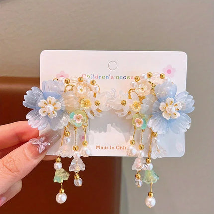 Kids Accessories Chinese Silk Butterfly Pin - Embroidery Tassel Danglers Coming-of-Age Ceremony Collection Butterfly Hair Clip