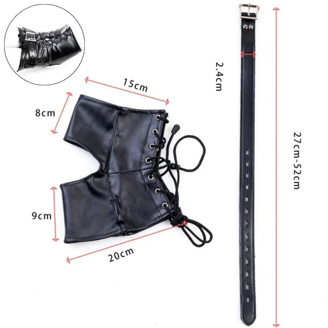 Erotic Leather Bondage Handcuffs Kits with Adjustable Dual Hand Foot Cuffs for Couple Puppy Play Flirting Sex Toys