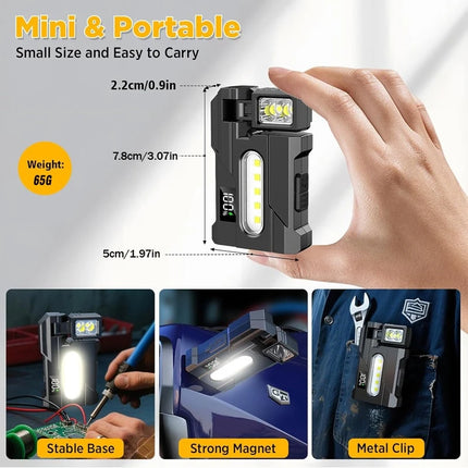 Multifunctional Mini  Flashlight with Clip, Rechargeable Rotating Magnetic Work Light,Portable Hands Free Light for EDC Outdoors