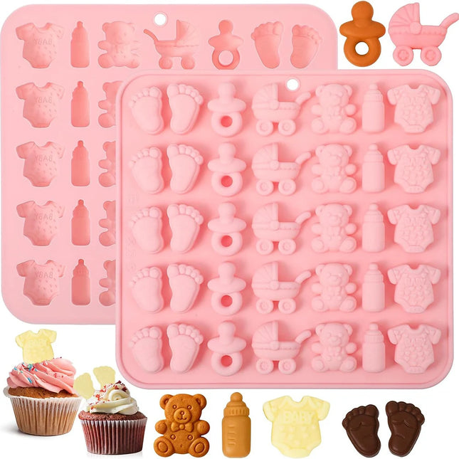 Baby Shower Chocolate Mold,Baby Onesie Pacifier Silicone Mold  Baby Feet Molds Baby Bottle Cradles Bite Size Chocolate Molds