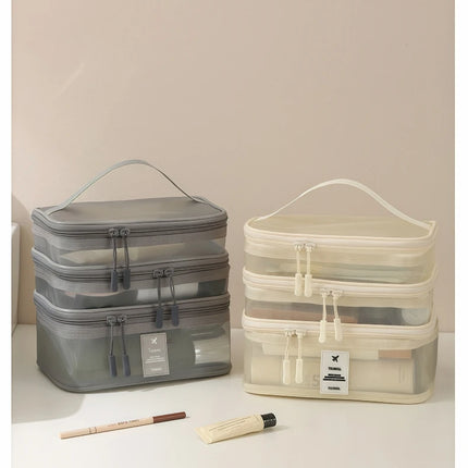 Fashion Transparent Mesh Travel Cosmetic Bag Storage Multi Layer Portable Womens Toiletry Bag Large Capacity Bag Makeup