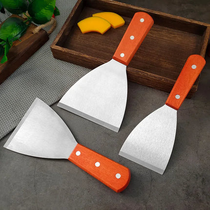 Stainless Steel Oblique Spatula Steak Burger Pancake Pizza Scraper Shovel Wooden Handle Barbecue Utensils Kitchen Cooking Tools