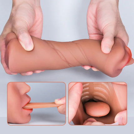 Realistic 3-IN-1 Male Masturbator - Deep Throat + Artificial Pussy + Rubber Vagina, Oral Blowjob Adult Sex Toy