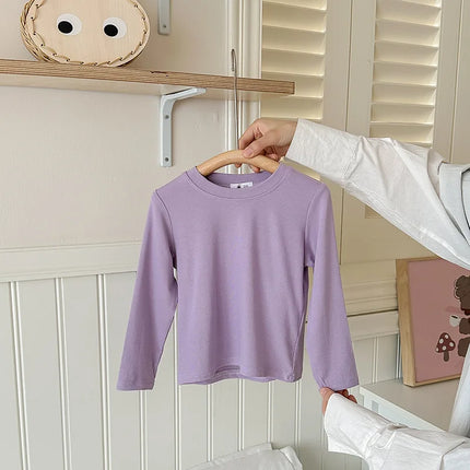 9 Colors Children's T-shirt Cotton Long Sleeve Solid Color Base Coat Leisure Wear Boys Girls Tops Kids Clothes