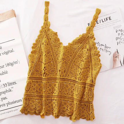 Simple Lace Hollow out Tank Top Women's Korean Sle Summer Outerwear Hoodie ort Sve Commute Sle  Color