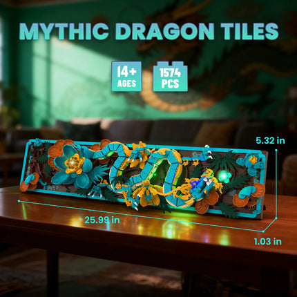 1676 PCS Lighted Dragon Pattern Wall Hanging Decoration Ornament Building Blocks Set Model Assembly Toy Adult Birthday Gift