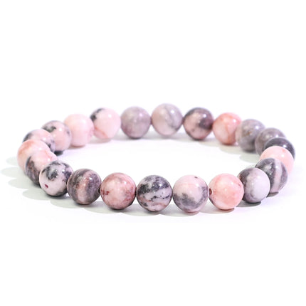 Natural Stone Pink Zebra Beaded Bracelet 6/8mm Dalmatian Jasper Rhodochrosite Agate Bracelet Gemstone Beads Bracelet