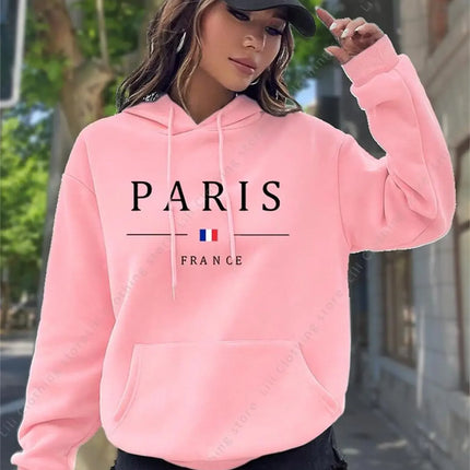 PARIS Graphic Letter Hoodies Women's Hooded Sweatshirt Pullover Top Aesthetic Y2K Street Sport Clothing Woman Hoodie PINK BLACK