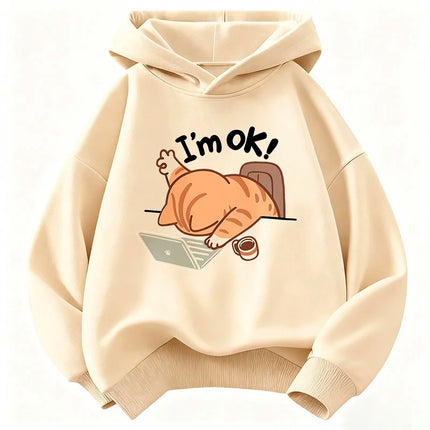 I Am Ok Computer Cat Design Hooded Kids Children's Sweatshirt Cute Hoody for Boys Girls Sping Kawaii Casual Hoodies