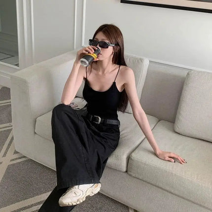 New Women's Tank Tops: Sexy Hollow Back Camisole with Chest Pad, Summer Basic Elastic Tank Top, One-Piece Vest, Casual Short Crop Tops
