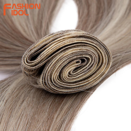 FASHION IDOL 26 inch Yaki Straight Hair Extensions Salon Synthetic Hair Bundles High Temperature Fiber Ombre Blonde Fake Hair