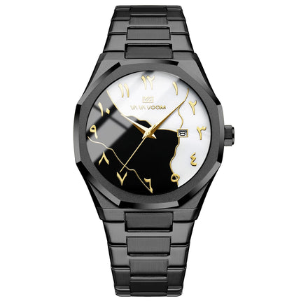 Top Brand Men Watch Marble Dial 42mm Arabic Scale Clock Silver Stainless Steel Quartz Movement Sports Business Wristatch for Men
