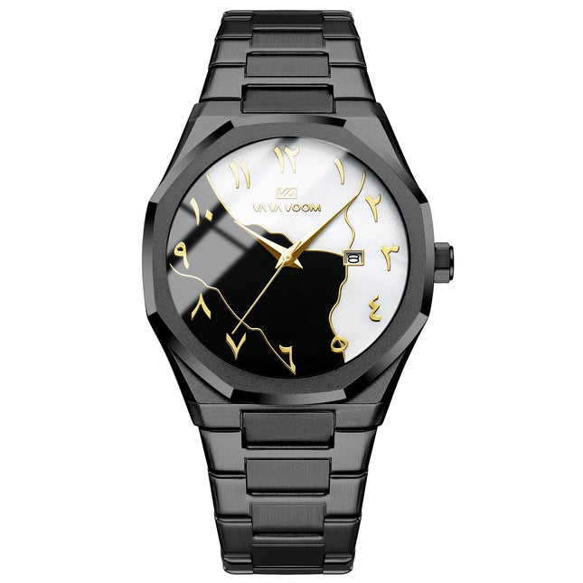 Top Brand Men Watch Marble Dial 42mm Arabic Scale Clock Silver Stainless Steel Quartz Movement Sports Business Wristatch for Men