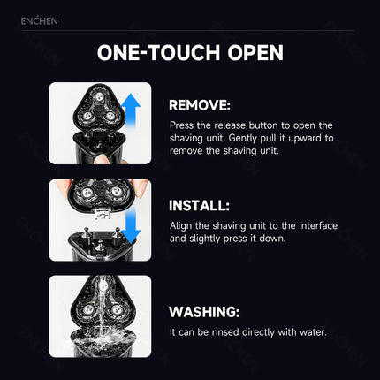 ENCHEN Electric Shaver 3D Blackstone 3 IPX7 Waterproof Razor Wet And Dry Dual Use Face Beard Battery Digital Display For Men
