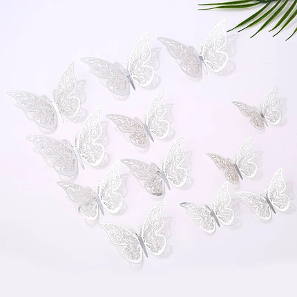 12pcs/Set 3D Hollow Butterfly Wall Stickers Bedroom Living Room Stickers for Wedding Party Decoration 3D Fridge Decals Wallpaper