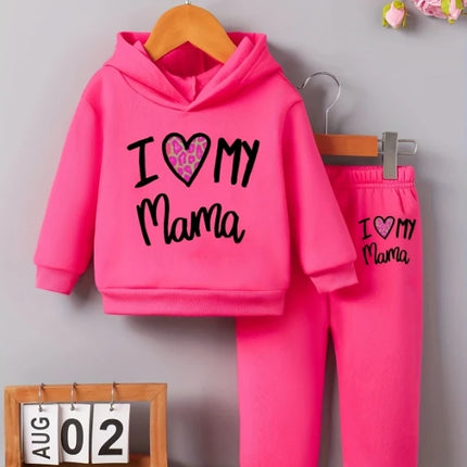 Spring Autumn Infant Toddler Girl Baby Letter Print Hooded Long Sleeve Fleece Sweatshirt Pants Casual Two-Piece Set