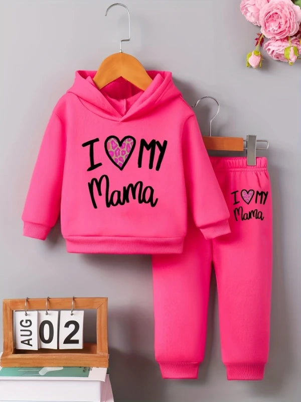 Spring Autumn Infant Toddler Girl Baby Letter Print Hooded Long Sleeve Fleece Sweatshirt Pants Casual Two-Piece Set