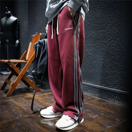 Trousers Straight Men's Sweatpants Autumn and Winter Male Sports Pants Striped Cotton Elastic Wide Baggy Tracksuit Bottoms Retro