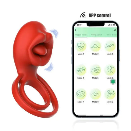 Vibrating Cock Ring Clitoral Stimulator With Tongue Licking 4-in-1 Penis Ring Vibrator 9 Modes Couples Sex Toy For Unisex