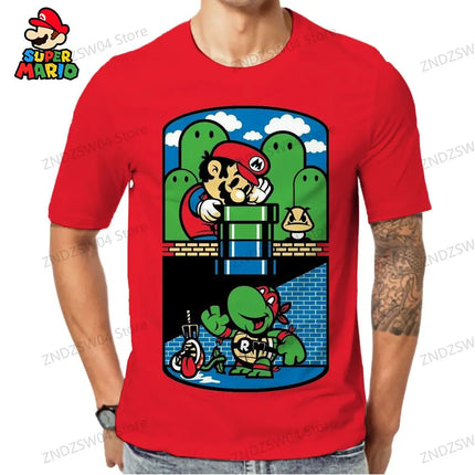 Men's Children's T-Shirt Mario Parent-child Wear Mens Clothes 2024 Summer Streetwear Tops Quick Dry T-shirts Fashion Anime Y2k