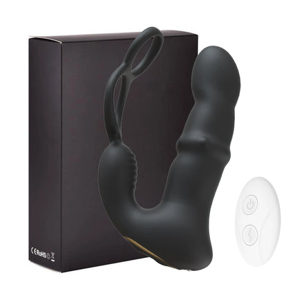 9 Wiggling Thrusting Beads Prostate Massager Vibrating Butt Plug with Penis Ring Vibrator Anal Dildo Prostate Stimulor for Men