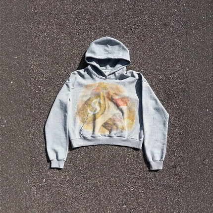 European and American Style Street Alien Print Hooded Sweatshirts for Men Autumn High Street Gothic Loose Fitting Couple Hoodies