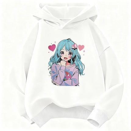 Japanese Style Anime Girl Design Children's Hoodie Sweatshirt Cute Harajuku Hoody for Boys Girls Autumn Winter Casual Hoodies