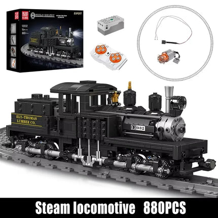 Technical RC LED Retro Train Toys The RC Steam Locomotive Building Block Locomotive Assembly Car Brick Kids Christmas Gift