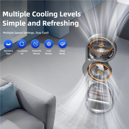 TINSOL New Portable USB Rechargeable Three-Head Fan – 360° Circulation, 5-Speed Wind, Dormitory and Outdoor Desktop Fan
