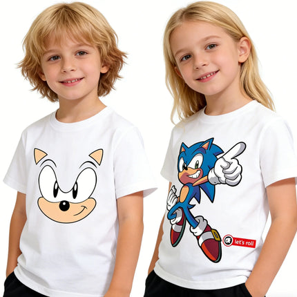 Sonic Cartoon cartoon children's T-shirt soft cotton summer short sleeved casual wear for boy and girl daily wear family clothes