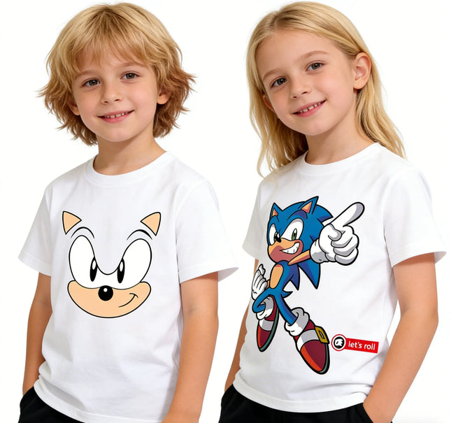 Sonic Cartoon cartoon children's T-shirt soft cotton summer short sleeved casual wear for boy and girl daily wear family clothes